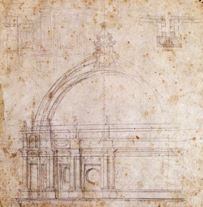 Designtegninger for kuppelen til Peterskirken i Vatikanet, design av Michelangelo (1475-1564), Italia