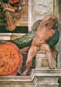 Detalj av taket i det sixtinske kapell i Vatikanet, 1508-1512. av Michelangelo Buonarroti
