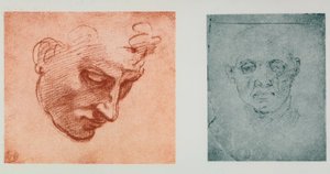 Forfra av et ansikt, og ett i profil; tegninger av Michelangelo. Casa Buonarroti, Firenze av Michelangelo Buonarroti