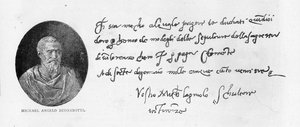 Håndskrift og signatur av Michelangelo Buonarroti (penn og blekk på papir) av Michelangelo Buonarroti