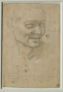 Hodet og høyre hånd til Ignudo over og til venstre for Jesaja av Michelangelo Buonarroti