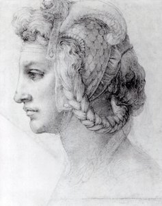 Ideal Head of a Woman, ca. 1525-28 (svart kritt på papir) av Michelangelo Buonarroti
