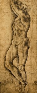 Naken mann; tegning av Michelangelo. Louvre, Paris