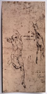 Naken mann, armstudie Tegning av Michelangelo Buonarroti dit Michelangelo (Michelangelo eller Michel Ange av Michelangelo Buonarroti