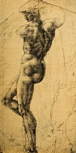Nakenstudie; tegning av Michelangelo. Musée du Louvre, Paris