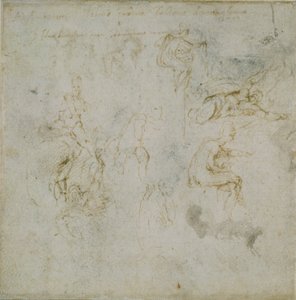 Recto: Åtte figurstudier. Verso: Figurstudie, c1490-1560. av Michelangelo Buonarroti