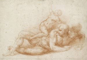 Samson og Delila (rødt kritt på off-white papir) av Michelangelo Buonarroti