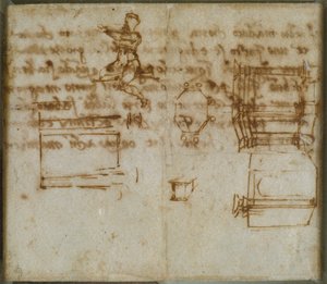Små skisser av arkitektur og en liten figurstudie, slutten av 1400- og begynnelsen av 1500-tallet av Michelangelo Buonarroti