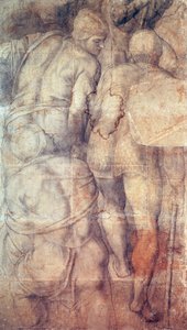 Soldater, av Michelangelo (1475-1564), forberedende tegneserie (undermaling) for freskomaleri av korsfestelsen av St. Peter laget i Pauline Chapel i Vatikanpalasset av Michelangelo Buonarroti