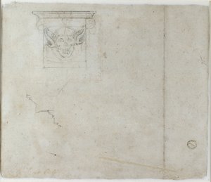 Studier av arkitektoniske detaljer og en grotesk maske, c1490-1560 av Michelangelo Buonarroti
