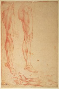 Studier av ben og armer (rødt kritt på papir) av Michelangelo Buonarroti