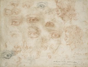 Studies of Two Heads, ca. 1525 (kritt på papir) av Michelangelo Buonarroti
