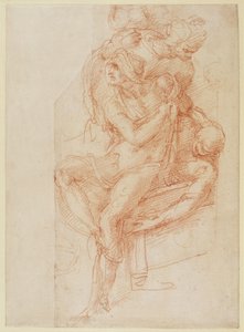 Studie av Lasarus og to ledsagerfigur (rødt kritt på papir) av Michelangelo Buonarroti