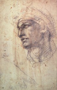 Studie av et hode (kull på papir) av Michelangelo Buonarroti