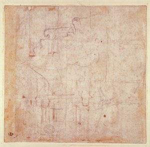 Study of a Head, 1525-26 (svart kritt på papir) (verso) (for recto se 191779) av Michelangelo Buonarroti