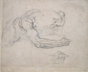 Studie av en mann som reiser seg fra bakken, 1500-tallet av Michelangelo Buonarroti