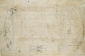 Studie av en manns arm og noen arkitektoniske skisser, c1490-1560 av Michelangelo Buonarroti