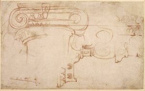 Studie av en jonisk hovedstad (rødt kritt på papir) (recto) av Michelangelo Buonarroti