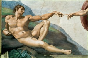 Det sixtinske kapell; takfresker etter restaurering (freske) av Michelangelo Buonarroti