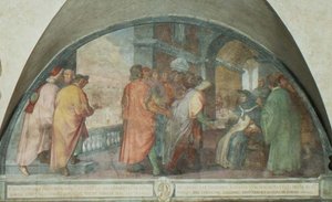 St. Antoninus grunnlegger Company of Good Men på San Martino, lunette (fresco) av Michelangelo Cinganelli