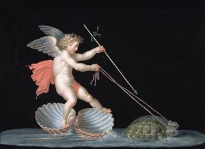 Amor ledes av skilpadder (olje på panel)