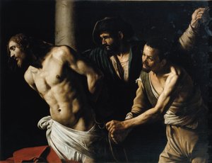 Flagelering av Kristus eller pisking ved søylen (olje på lerret av Michelangelo Merisi da Caravaggio