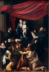 Madonna på rosenkransen (olje på lerret av Michelangelo Merisi da Caravaggio