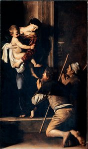 Madonna dei pellegrini også kjent som Madonna av Loreto (Madonna des Pelerins eller Madonna de Lorette). Maleri av Michelangelo Merisi dit Il Caravaggio (The Caravaggio) (1571-1610) 1603-1605 Dim.260x150 cm Roma, Sant 