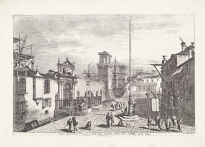 Porta Magna van het Venetiaans Arsenaal De to portene til det store arsenalet i Venezia (...) (tittel på objekt) Gezichten op Venetië (serietittel) Storslått og utvalgt utsikt over byen Venezia (serietittel)