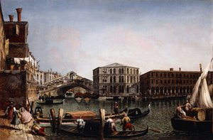 Rialtobroen, Venezia med Fondaco dei Tedeschi i forgrunnen,