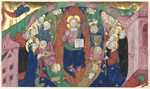 Fragment av en historisk initial fra en korbok: Kristus i majestet, ca. 1400. av Michelino Molinari da Besozzo