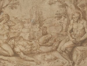 Adam og Eva sørger over Abels død, ca. 1576. av Michiel Coxie