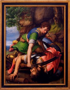 ""David og Goliat"" Maleri av Michiel Coxcie