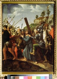 Kristus som bærer korset. (Kristus bærer korset). Maleri av Michael Sittow (1460 eller 1468-1525). Olje på lerret, 37,5 x 28,3 cm, ca 1518-1525. Nederlandsk kunst, renessanse. Pushkin Museum of Fine Arts, Moskva.