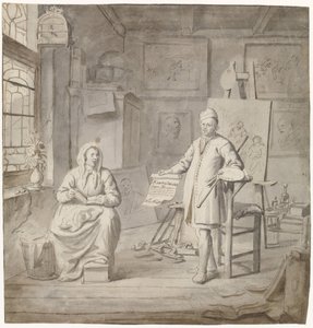 Maleren Michiel Comans og hans tredje kone Elisabeth van der Mersche i studio