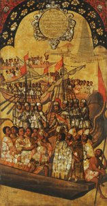Erobringen av Mexico, Panel XXIII, ca. 1696-1715 (maling på tre)