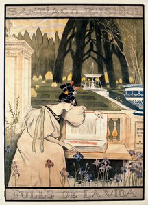 Plakatpresentasjon av "Livets sider", serie litografier som illustrerer dikt i prosa av Santiago Rusinol y (i) Prats (1861-1931) av Miguel Utrillo
