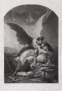 Tamara og Demon. Illustrasjon til diktet Demonen av Mikhail Lermontov, ca. 1880 av Mihaly von Zichy