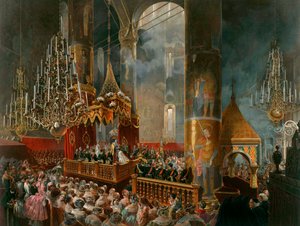 Kroningen av tsarina Maria Alexandrovna fra Russland, Moskva, 1856. av Mihaly von Zichy