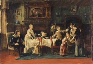 Besøker den nye babyen, 1800-tallet av Mihály Munkácsy