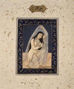 A Courtesan Kneeling, ca. 1765 (akvarell på papir) av Mihr Chand
