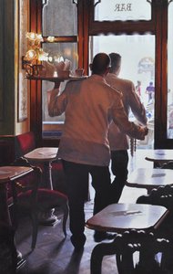 Dansende kelnere, 2019 (olje på lin) av Mike Briscoe