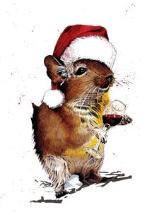 Christmas Degu on White, 2020
