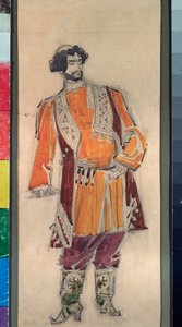 Mannlig forberedende kostyme til operaen ""Tsarens brud"" av Nicholas (Nikolai) Rimsky Korsakov (Rimsky-Korsakov) (1844-1908) (Kostumedesign for operaen Tsarens brud av N Rimsky Korsakov (Rimsky) ). -Korsakov) - Verk av Mikhail Alexander av Mikhail Aleksandrovich Vrubel