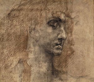 Head of an Angel, 1887 (kull og rød fargestift på papir) av Mikhail Aleksandrovich Vrubel
