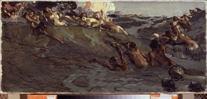 Playing Naiads and Tritons - Maleri av Mikhail Alexandrovich Vrubel (Vrubel) (1856-1910), olje på lerret av Mikhail Aleksandrovich Vrubel
