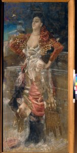 Portrett av danseren og skuespillerinnen Caroline (Carolina) Otero, kjent som La Belle Otero (1868-1965). Courtesane fra Belle Epoque. Verk av Mikhail Alexandrovich Vrubel (Vrubel) (1856-1910), pastell på lerret av Mikhail Aleksandrovich Vrubel