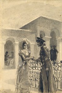 Prinsesse Mary og Grushnitsky. Illustrasjon til romanen A Hero of Our Time av Mikhail Lermontov, 1891 av Mikhail Aleksandrovich Vrubel