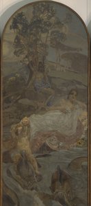 Venus, Amor og Paris Triptych The Judgment of Paris, sentrale del, 1893 av Mikhail Aleksandrovich Vrubel