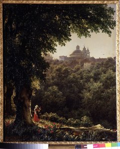 Aricia, pres de Rome (Italia) (Ariccia, nær Roma). Maleri av Mikhail Ivanovich Lebedev (1811-1837), olje på lerret